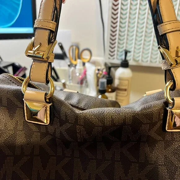 Michael Kors Grayson Signature Satchel – Dark Brown/Beige - Picture 5 of 15